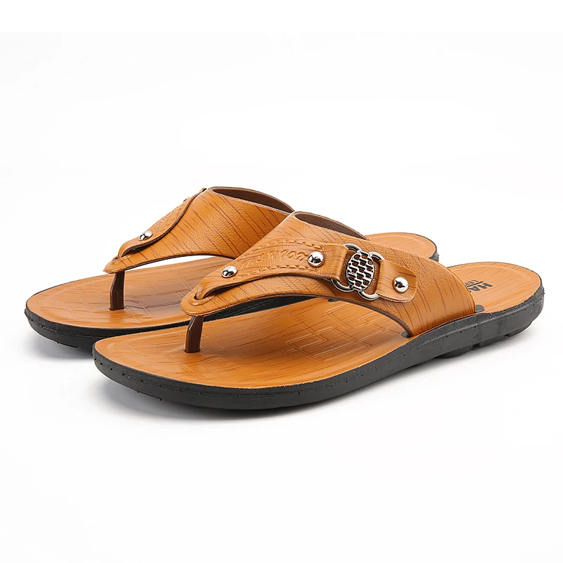 NEW models fashion wholesale design of mens leather slippers low prices factory china export india cheap sandals makr your logo