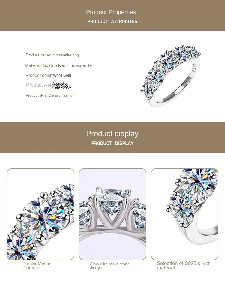 9 Fine Jewelry 3.6Ct D Moissanite Ring Temperament Luxury S925 Sterling Silver Five Stone High Carbon Diamond Ring For Women