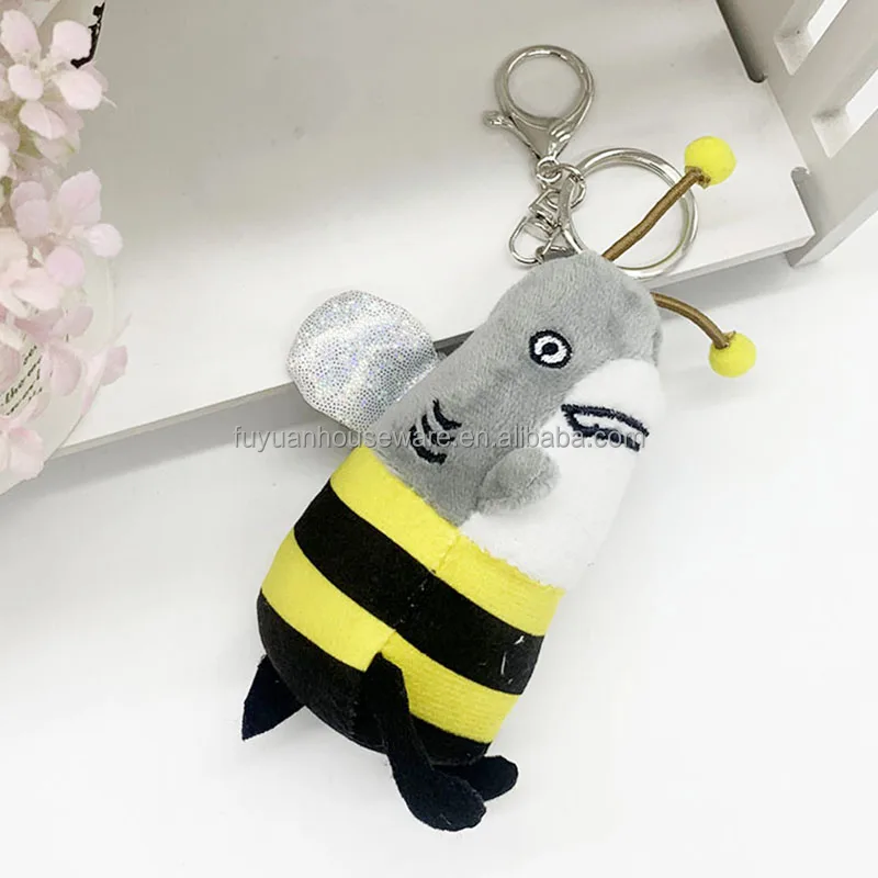 Cute shark stuffed toys ocean flying fish with winged,Bee fish with spring tentacles plush toys,Crystal ultra soft fabric