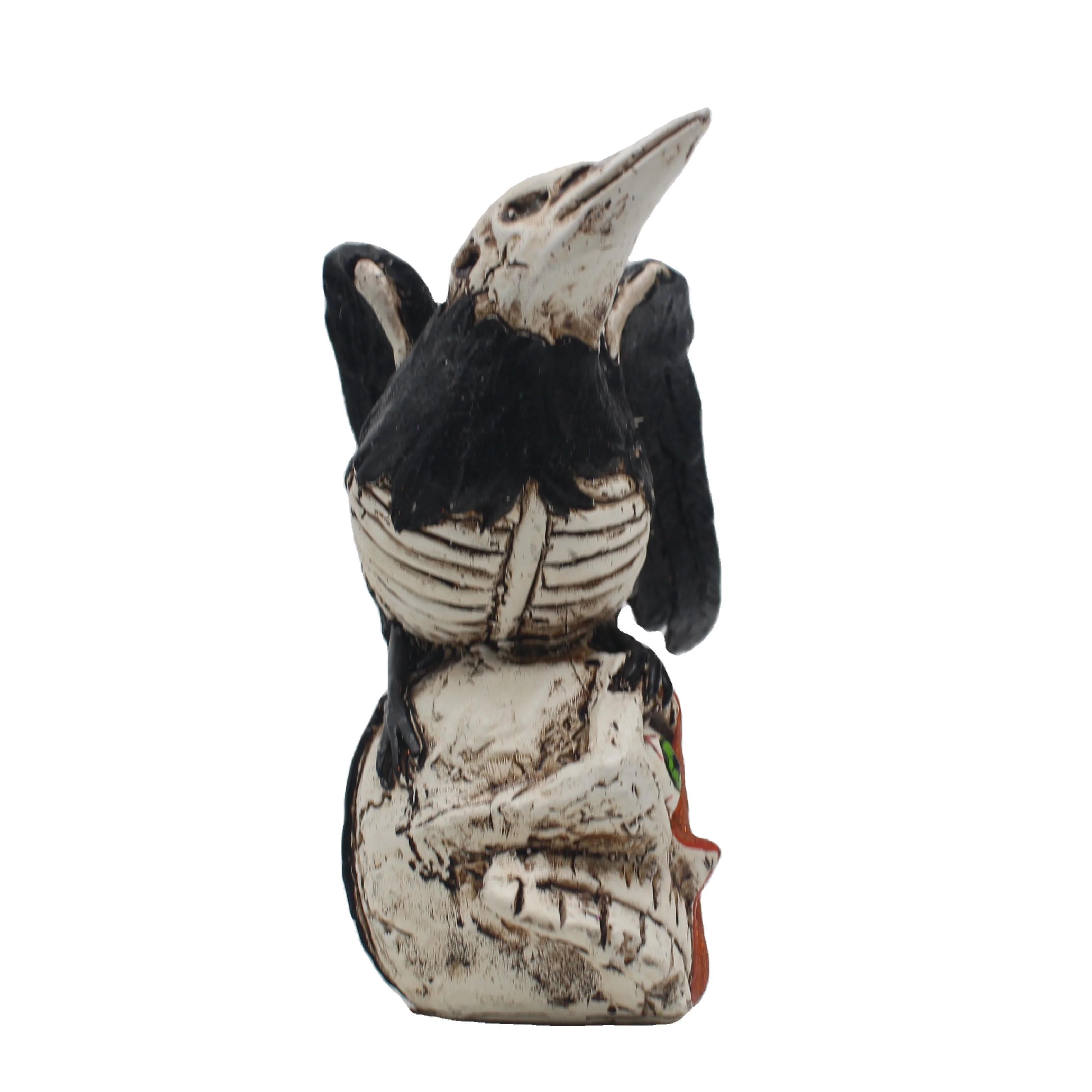 Custom Resin Crafts Vintage Black Crow Skull Head Figurine Ornament Skeleton Bones Gothic Art Glitter Halloween Decorations