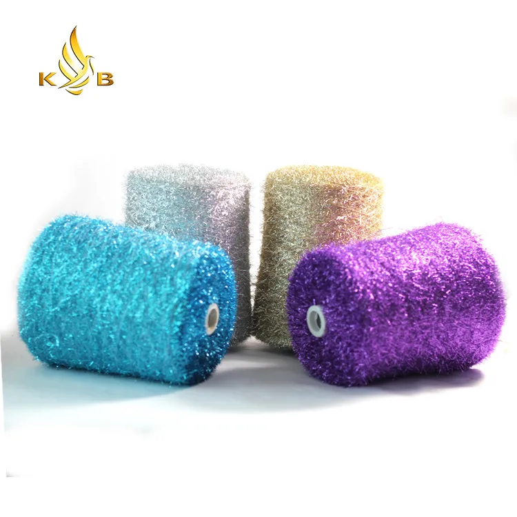 Kingeagle shining 100% polyester metallic fiber feather yarn for knitting garments