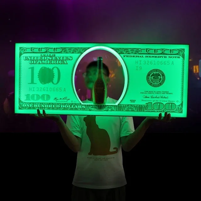 Nightclub Bar LED Glowing US Dollar Messages Board Sign Liquor VIP Wine Bottle Display Holder Stand Glorifiers Service Presenter