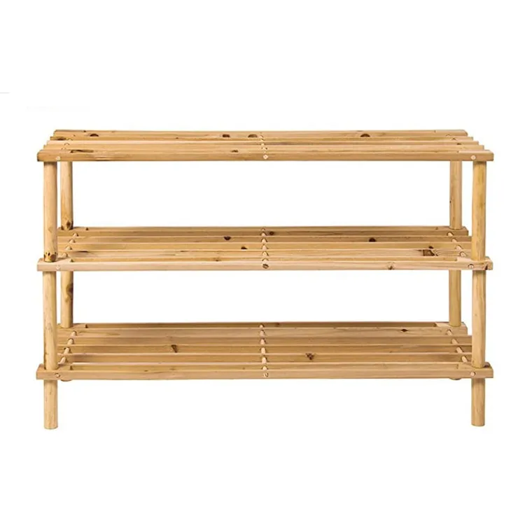 European modern 3 Tier Natural color durable solid wooden racks stands shelf for home