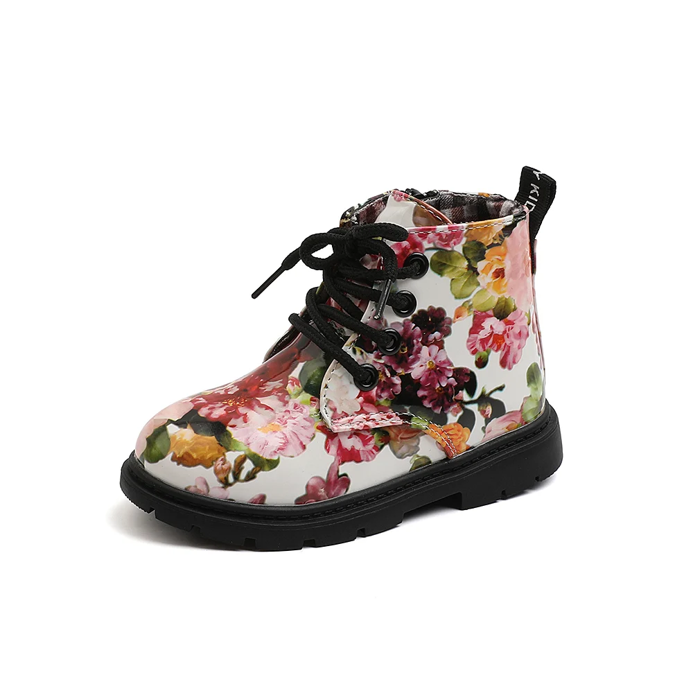 
Hot Sale Winter New Fashionable Style Flower Printed Leather Kids Boots 