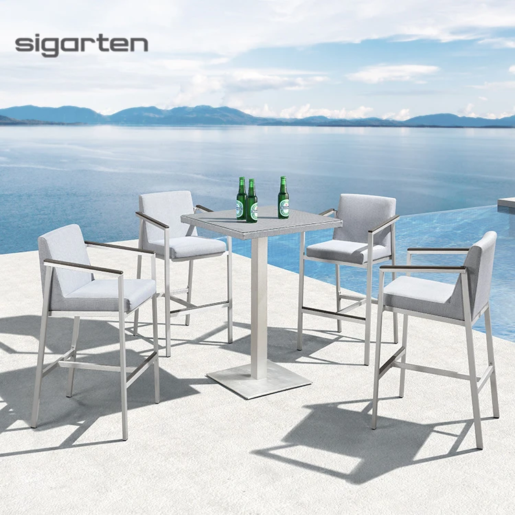 Modern Design Outdoor Furniture 4 Seater Aluminium Garden Bar Table Set