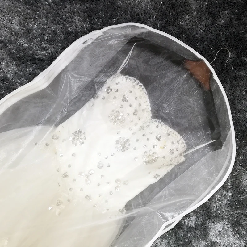 Transparent Voile Bridal Dress Dust Cover with Side-zipper Luxury Foldable Non Woven