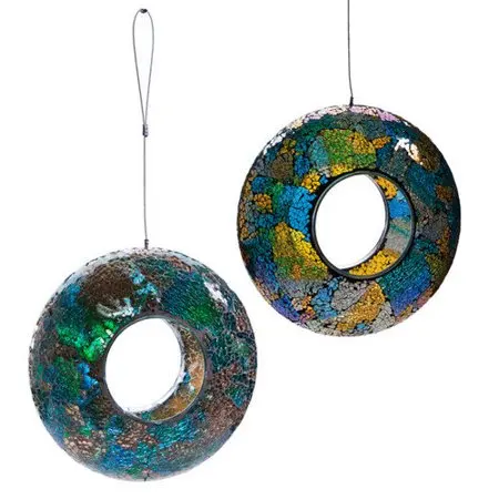 YIXIN Wholesale Pet Food Drinking Bowl Mosaic Glass Pet Feeder Mosaic Mirror Blue OEM non-automatic Bird feeder