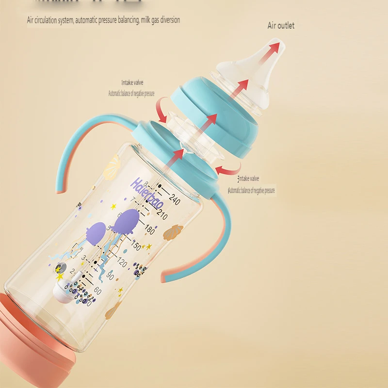 Factory baby products wide neck borosilicate glass baby bottle organic feeding bottle for newborn baby
