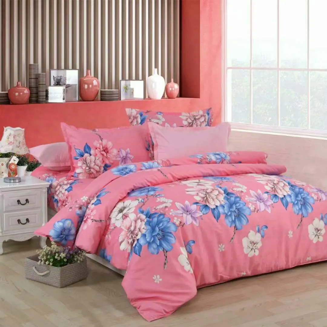 Hotsale soft popular bedsheet set  Polyester material  printed brush double size  bedsheet set for bedroom
