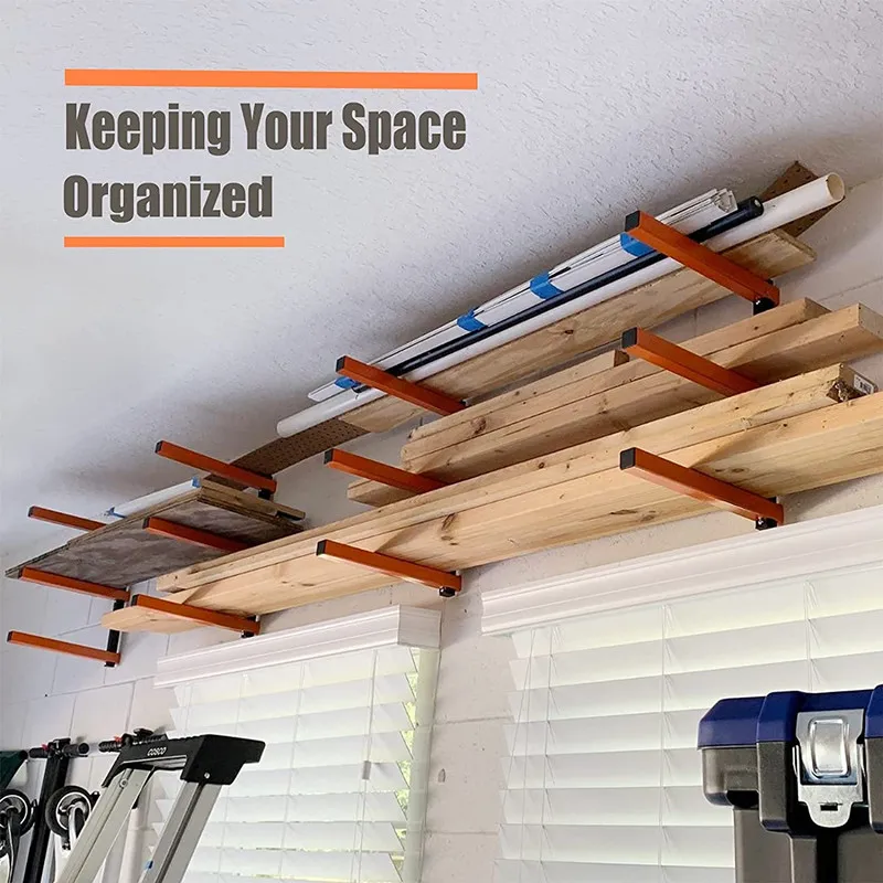 Wood Organizer and Lumber Storage Metal Rack With 6 Level Wall Mount Indoor and Outdoor Use Black Grey