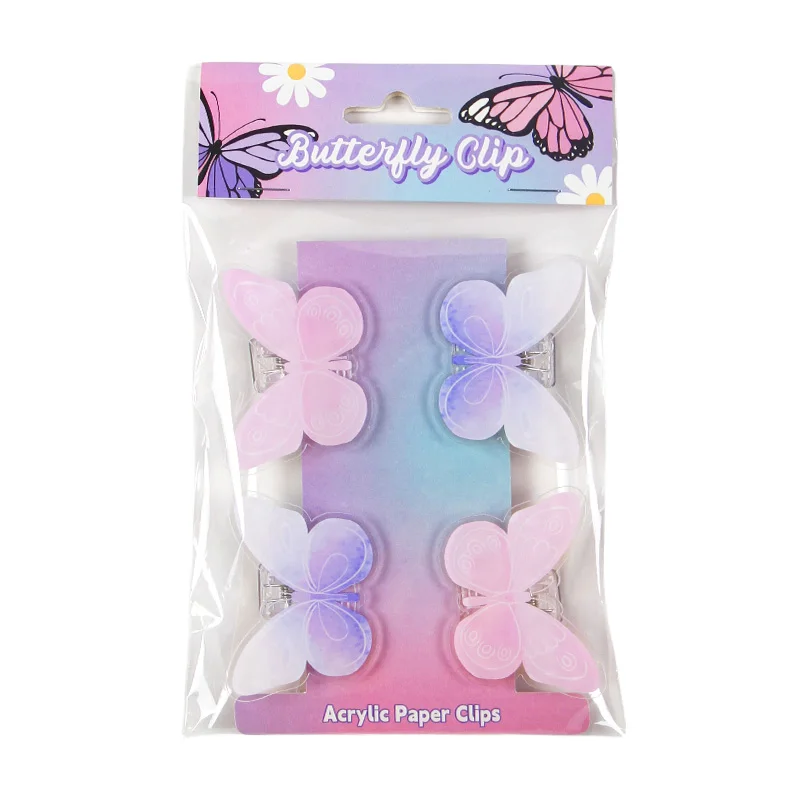 Decorative Butterfly Acrylic Paper Clips, Assorted Colors, Perfect for Planners, Scrapbooking, and Office - 4 Pack