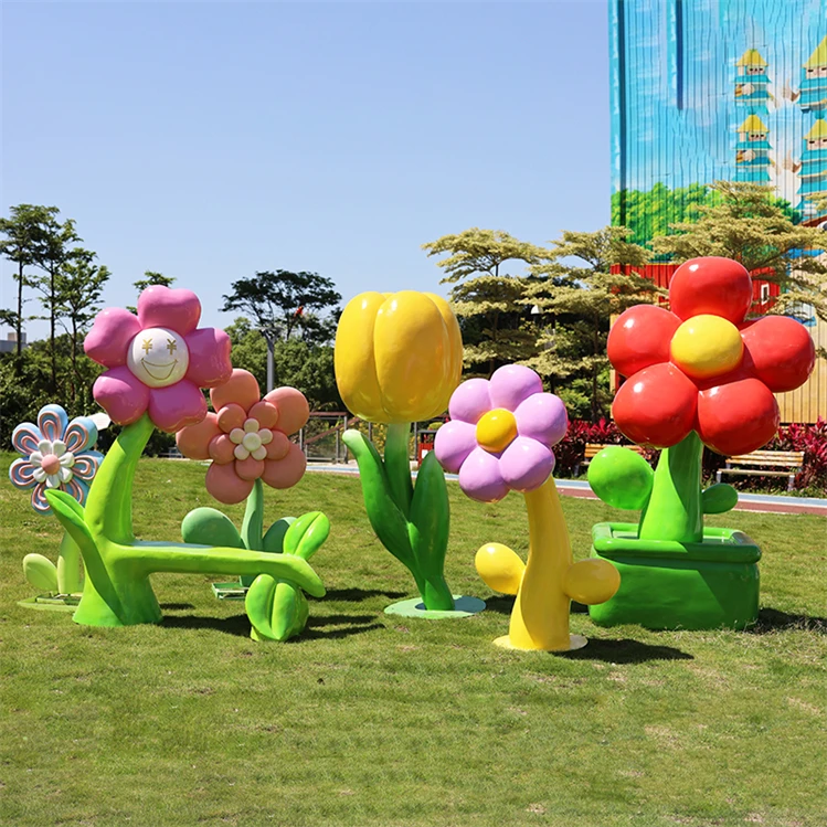 Customized fiberglass cartoon tree sculpture shopping mall decorated with large fiberglass statues