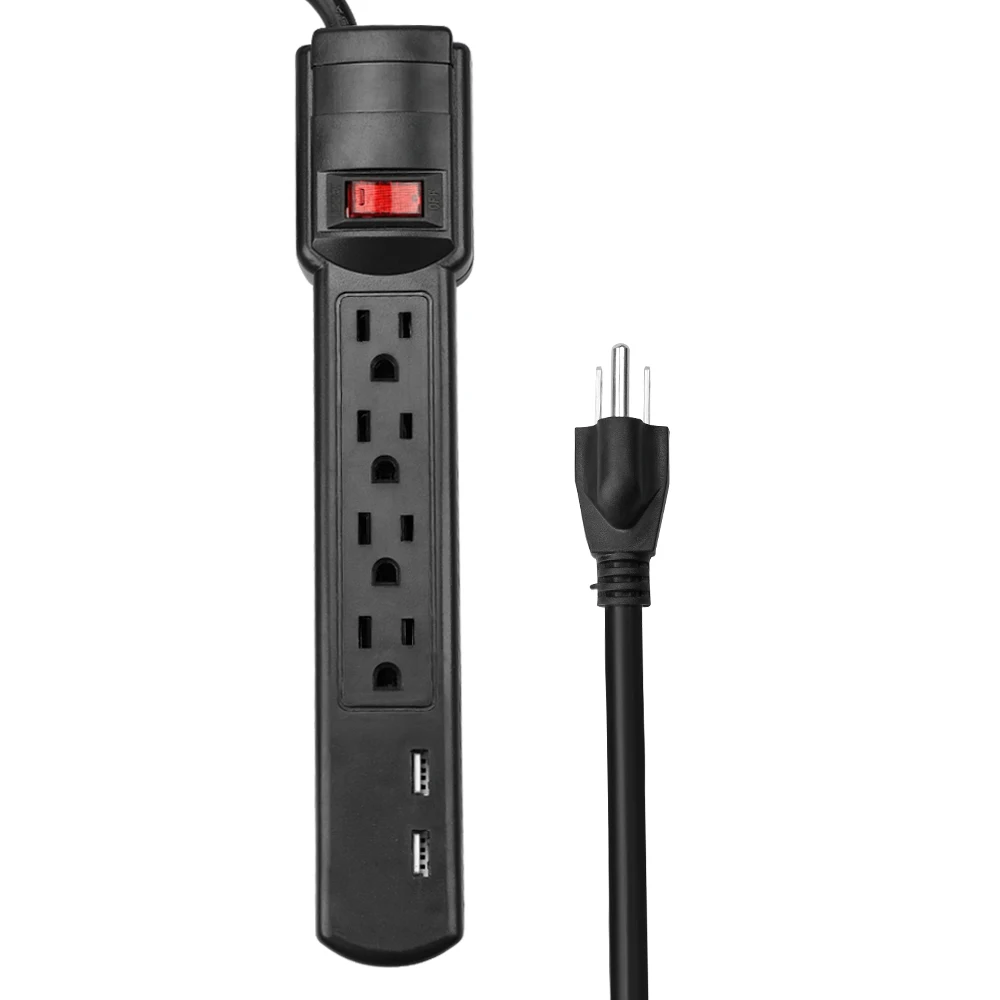 H10424 Power Strip Surge Protector 4 Widely Spaced Outlets with 2 USB Charging Ports and Customized Extension Cord 15A 1875W (1600495737218)