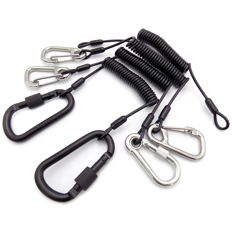 Custom Color Spring Tool Lanyard with Inner Steel Wire Cable, PVC TPU Nylon Coated Coil lanyard For Safety