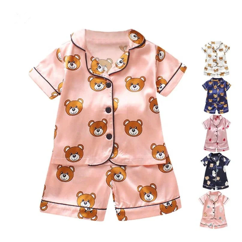 Toddler Girls Short Satin Pajamas Summer Sleepwear Pajama Short Pants For Kids