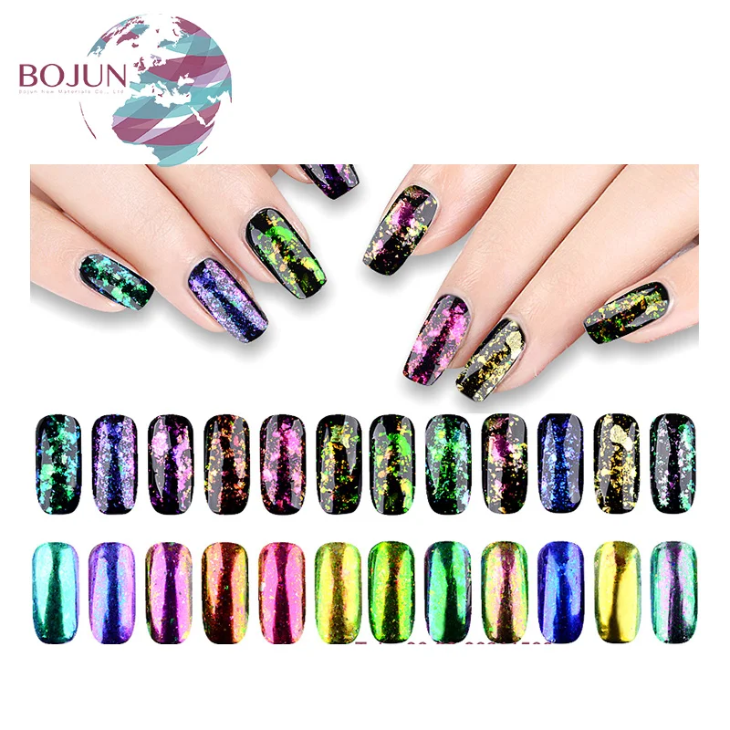 Wholesale solvent resistant mica transparent chameleon flakes pigment nail art decoration powder