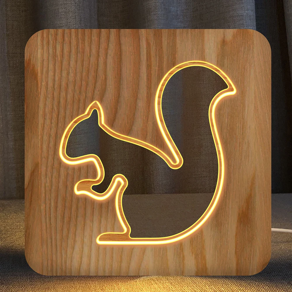 FS-T2228W Amazon Hot Sell Drop Shipping Custom Christmas Baby Toys Animal Wood Cared home decor wooden carved craft night light