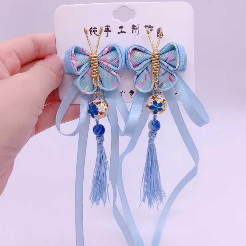 summer cute flower long streamers hair clips girls hanfu kanzashi beautiful hair accessories