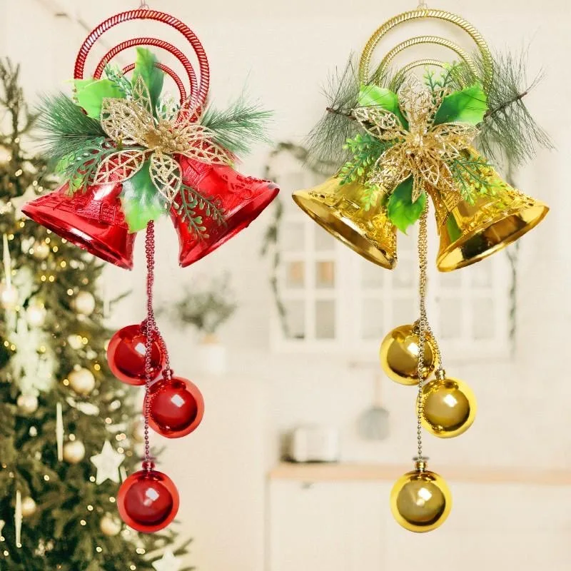 New Christmas decorations golden Christmas bells Christmas tree pendants wall hanging door hanging ceiling decoration wreath bow