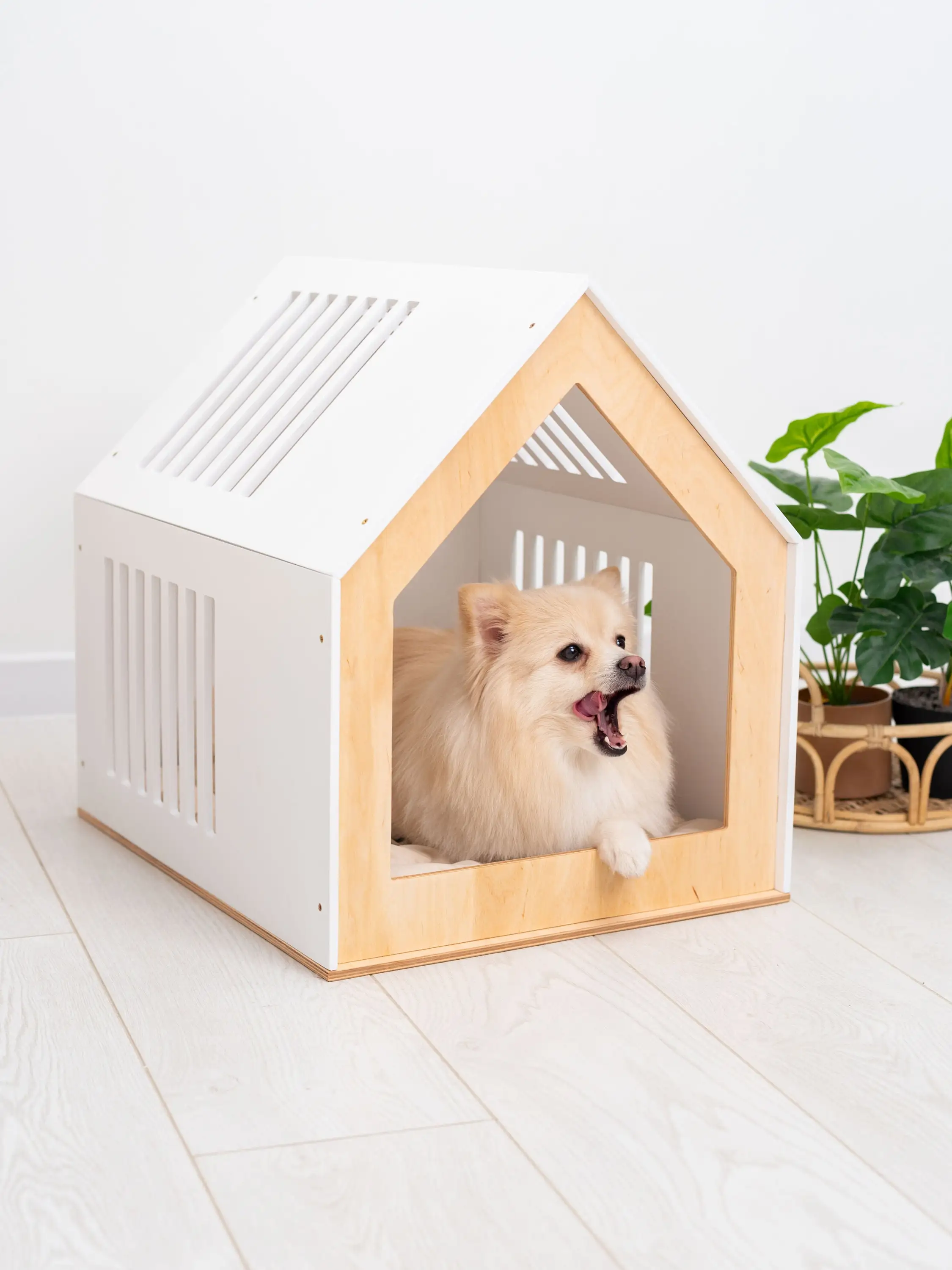 Modern Luxury Wood Cat Shelter Bed Cave Geometric Side Table Premium Modern Dog Kennel Indoor Dog House