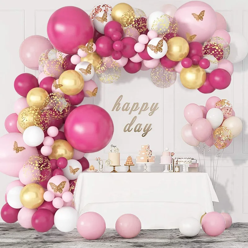 98pcs Red pink Gold Butterfly Balloon Garland Kit Latex Balloon Arch Anniversary Wedding Birthday Party Decoration Supplies