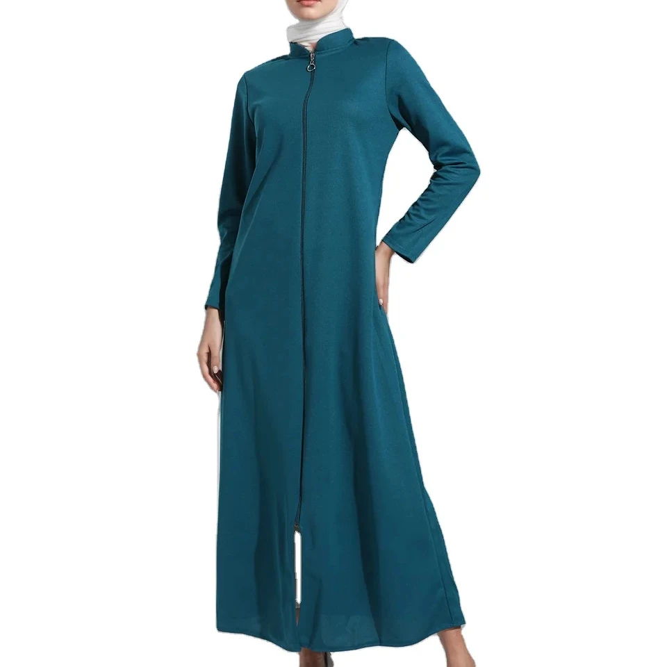 High Neck Simple Bodycon Muslin clothing Abaya Islanmic turkish clothing With Zipper