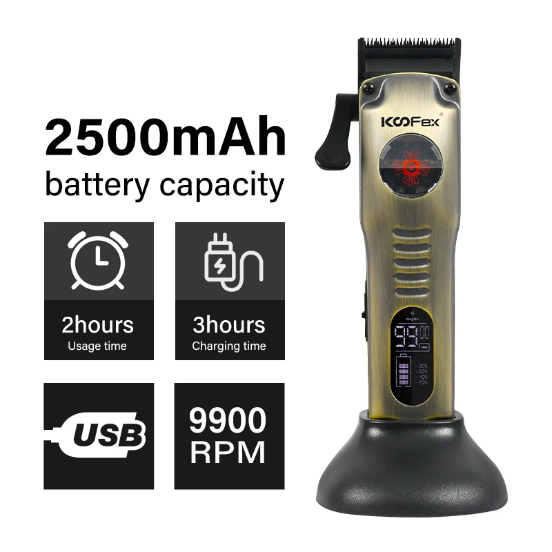 KooFex Barber Clippers Hair Cut DLC Blade Vector Motor 10000RPM Electric Rechargeable Men Use Professional Hair Clipper