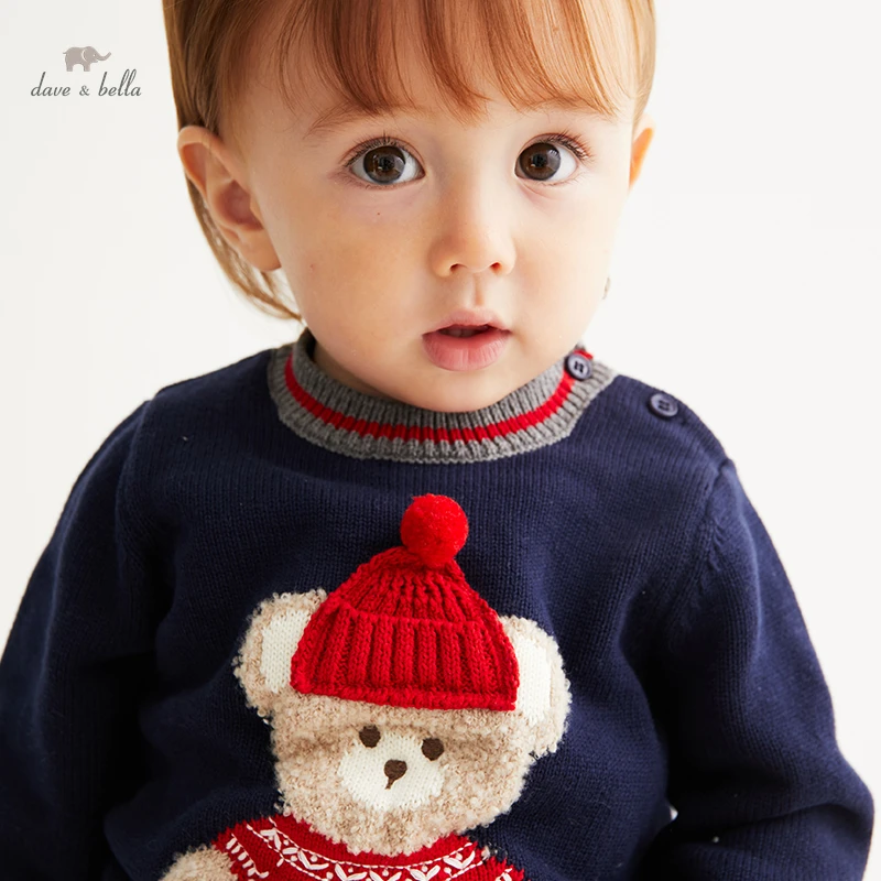 DBJ19929 dave bella winter casual baby boys Christmas cartoon knitted sweater kids boy fashion toddler boutique tops