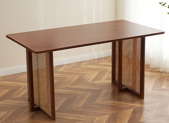 Rattan weaving dining table retro and simple solid wood table Wood Kitchen Restaurant dining table