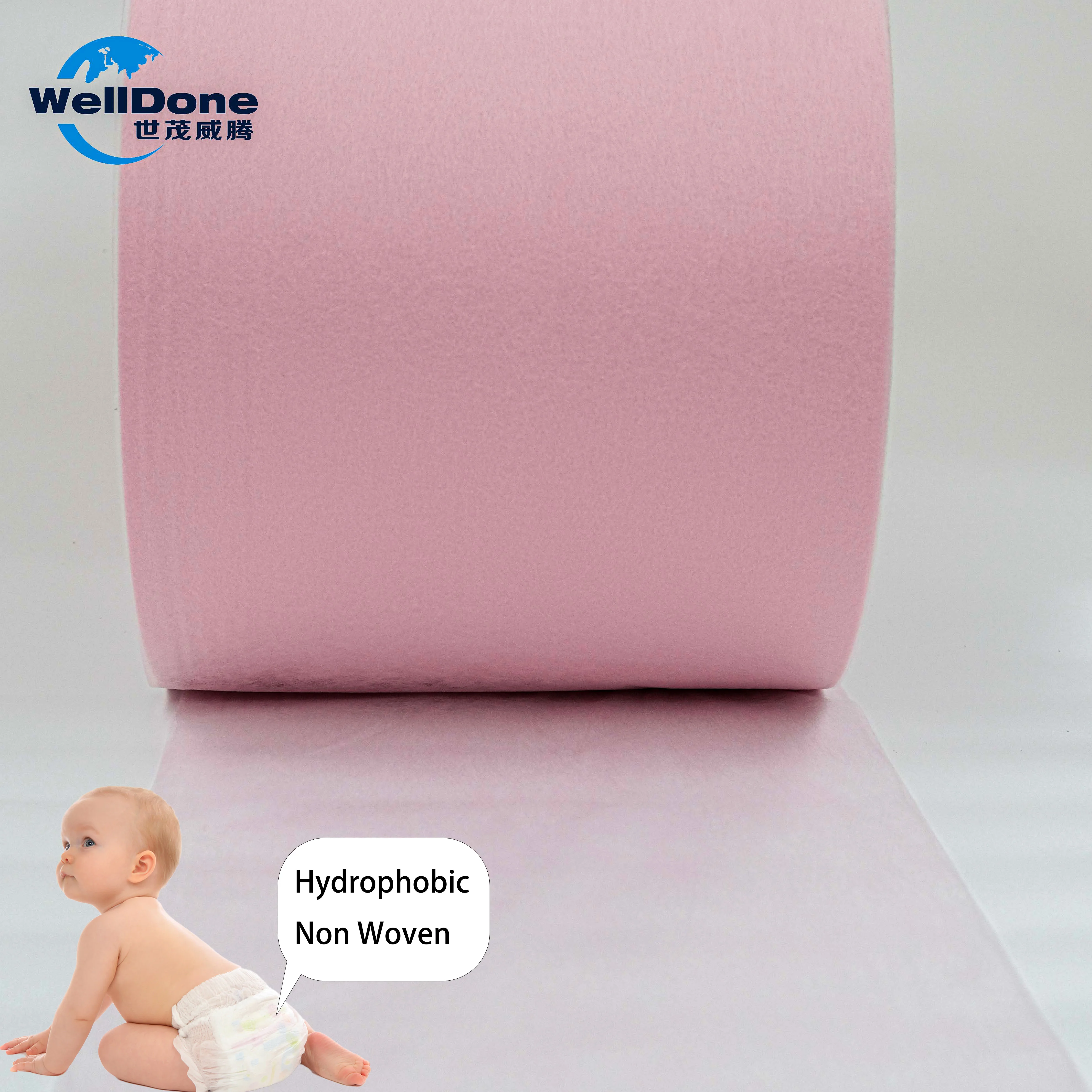 WELLDONE Hot seller Fabric hydrophobic non woven fabric Materials  Non-woven Spunbond  PP nonwoven for diapers baby diapers