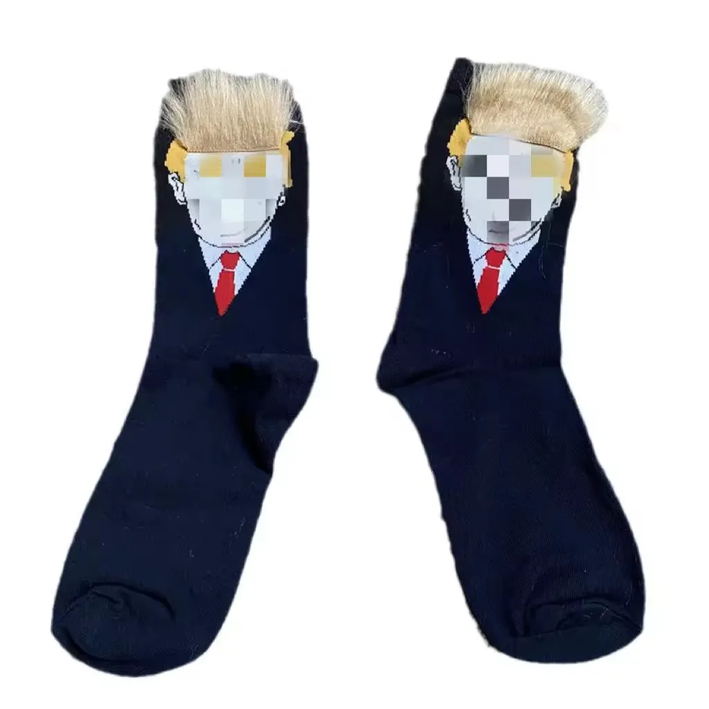 Factory Custom America Election Campaign Funny Breathable Creative Soft Cotton Sport Socks with Hair
