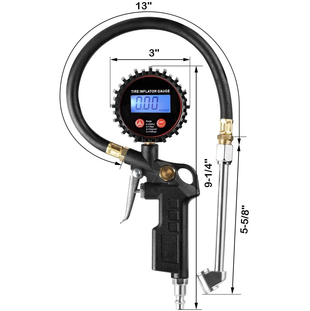 MNPT Fitting LED Display Tyre Deflator Gage Digital Tire Inflator Pressure Gauge Gun