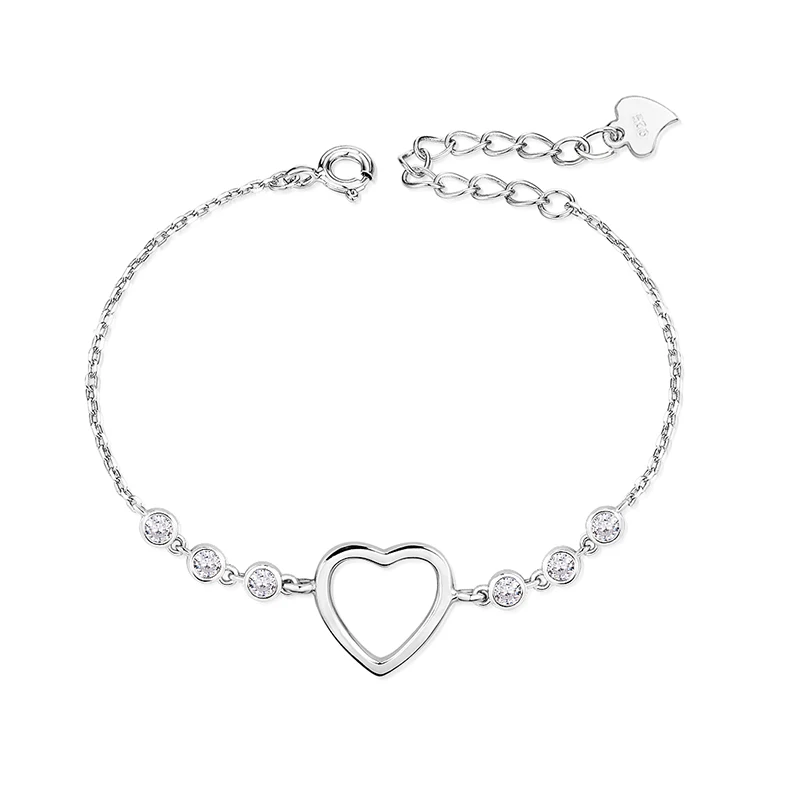 Wholesale heart bead charm bracelet 925 Sterling silver adjustable bracelets for women