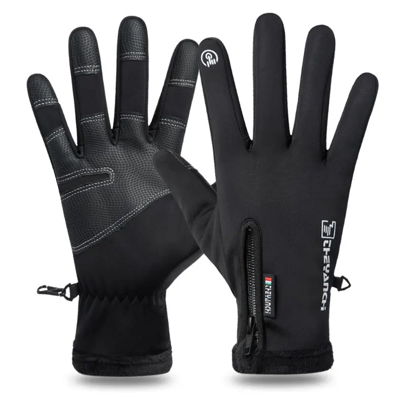 Wholesale skid resistance full finger male touch screen outdoor waterproof winter warm sports safety cycling gloves