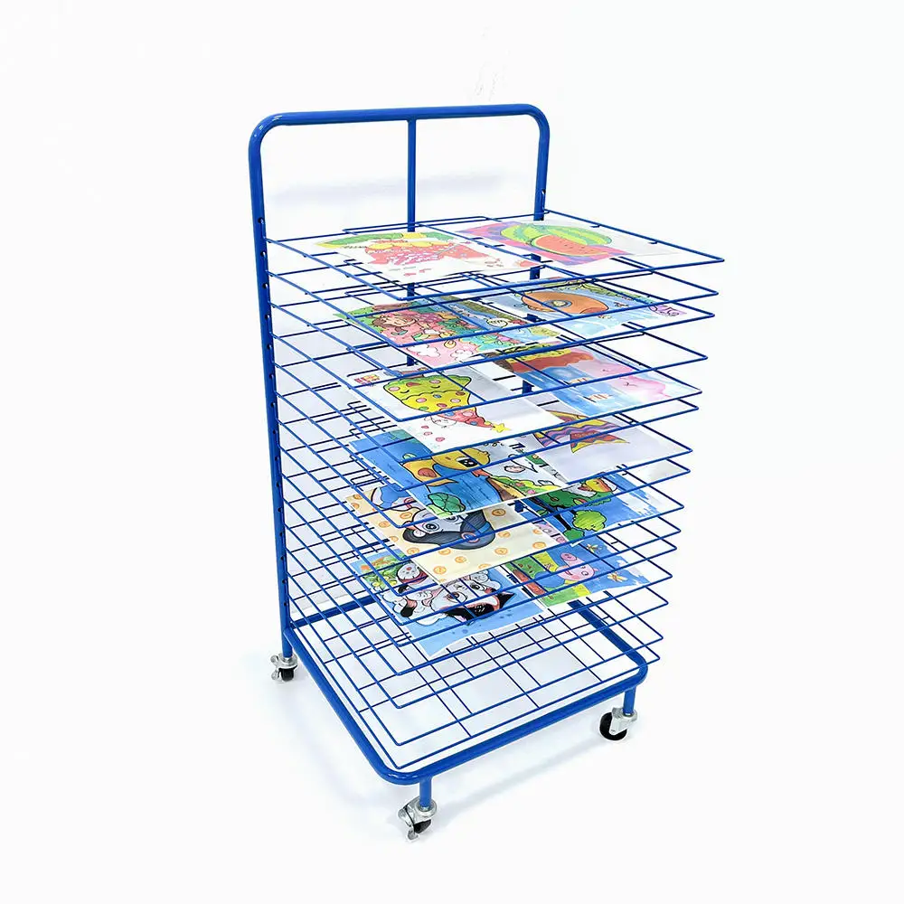 Kindergarten 15 Removable Shelves Metal Wire Art Drying Display Stand Paint Drying Rack for Classroom