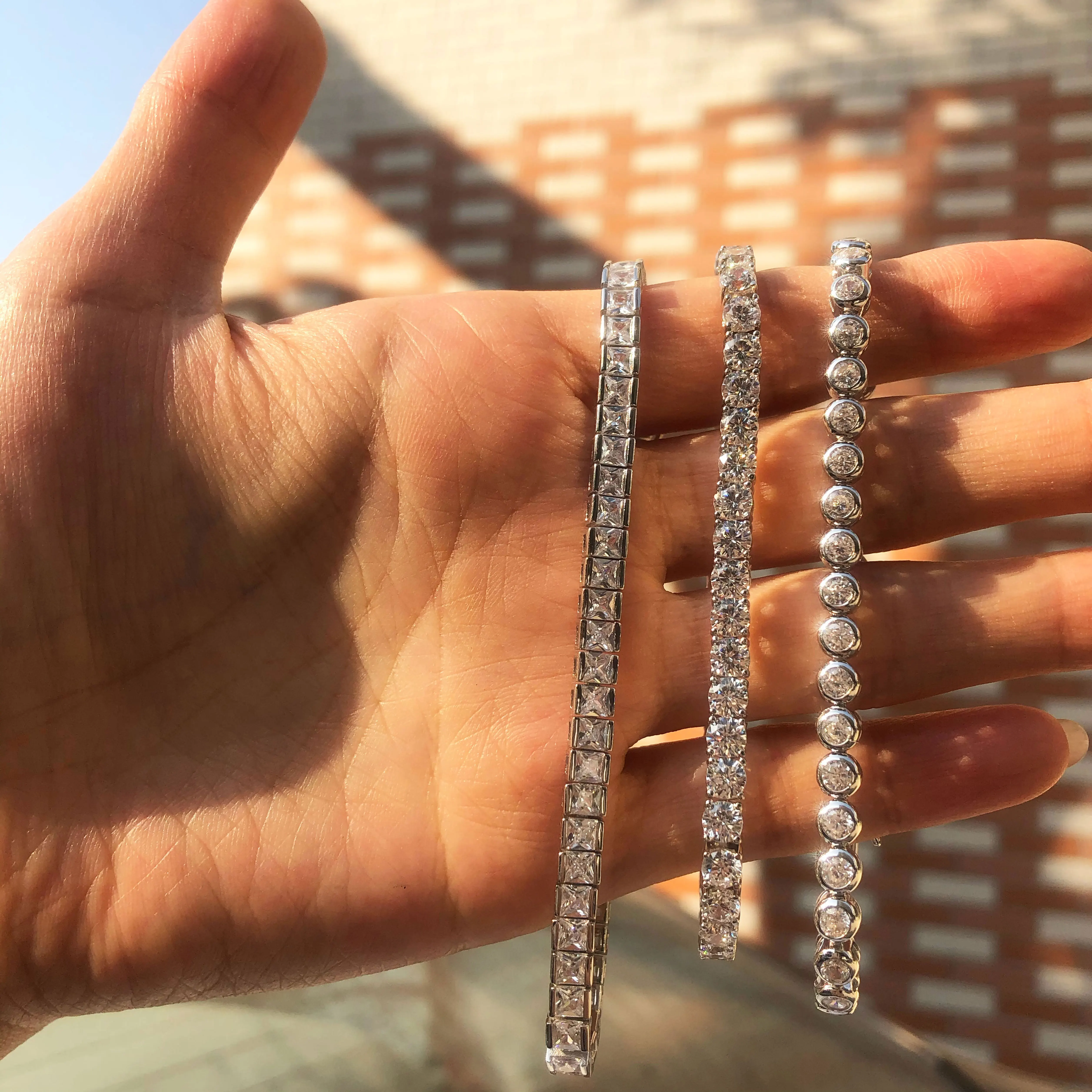 Trendy Jewerly 2021 Jewelry Men White Blue Full Diamond Ronda Zirconia Heavy Gold Plated 925 Silver Bracelet, Couples Bracelets