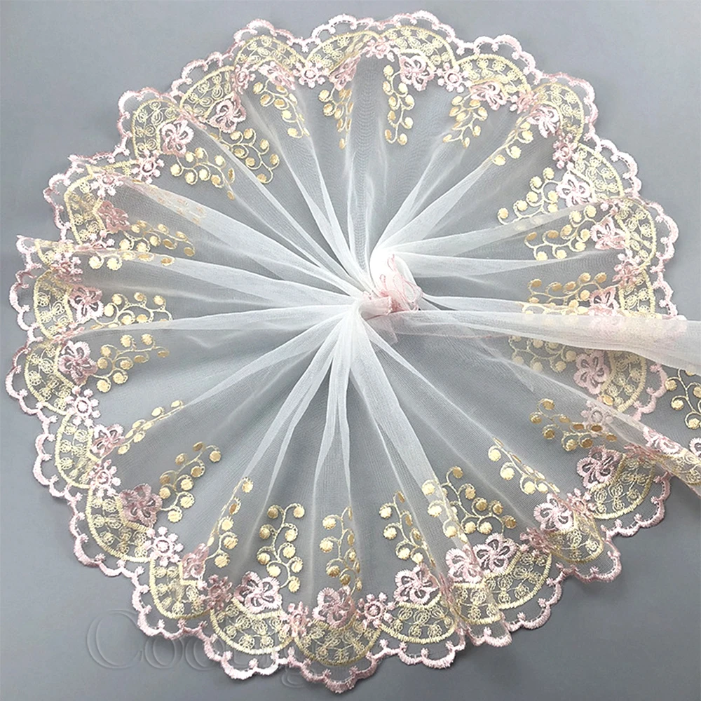 30Yards Mesh Embroidery Lace Trim Fabric Flower Trimming Lace Wedding Dress Doll Toy Decor Clothes Sewing Accessories 22cm Width