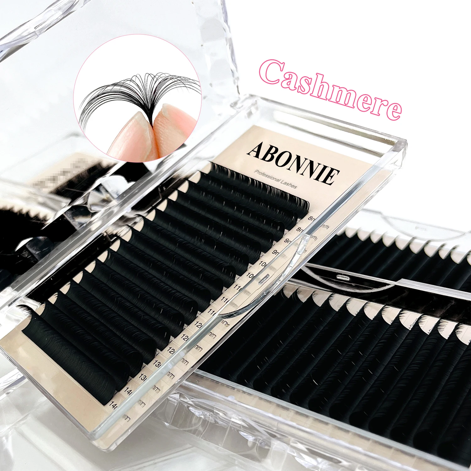 Abonnie Velvet Cashmere Lash Extensions Matte Black Trays Handmade Pbt Eyelash Extension Private Label Mink Lash Extension Trays