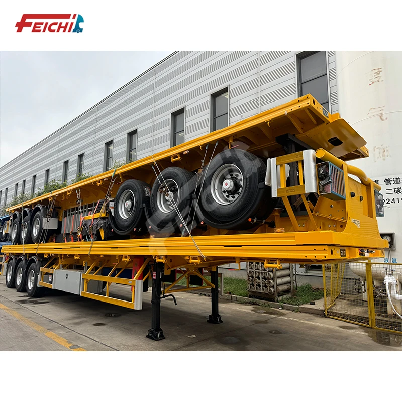 FEICHI Brand 40ft Flatbed Truck Trailer Load Capacity Trailer Flatbed 40 Ft Tri Axle Flatbed Container Semi Trailer