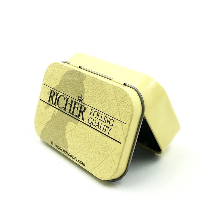 Child Resistant Design Square Shape Glossy Finish Mini Small Green Black Flip Lid Tin Case For Candy