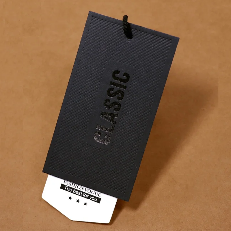 Custom Luxury Silver Foil Stamping Hangtags Apparel Bag Clothing Swing Shoe Tags Black Card Hang Tags Garment Labels