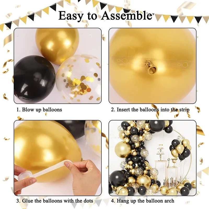124Pcs Black and gold balloon arch kit birthday party new year Baby Shower Anniversary decoration balloon garland arch kit