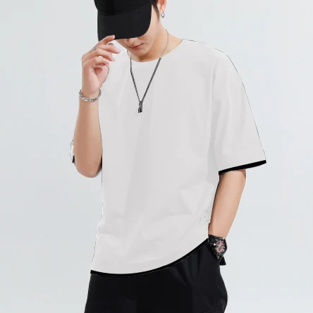 High Quality Cotton Blank T shirt  Oversize Men Printing Custom T shirt False Two Piece T-Shirt
