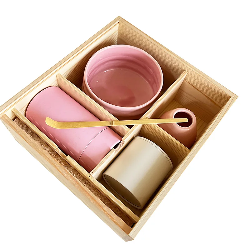 Stocked Pink Matcha Making Wooden Set Bamboo Whisk Handmade Matcha Bowl For Matcha Kit