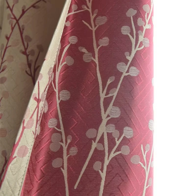 Hot Sale Thick Red Color Twigs Blackout Curtain Fabric Polyester Jacquard High Shading Curtains Fabric For Window to Decor
