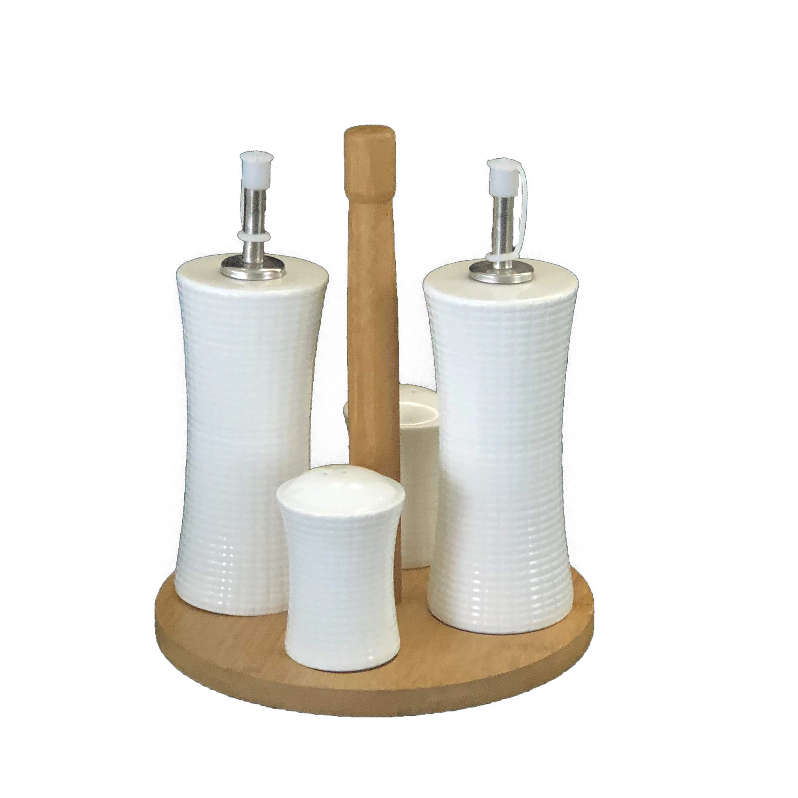 Wholesale Ceramic Condiment Jar Spice Salt Container With Bamboo Lid & Tray Porcelain