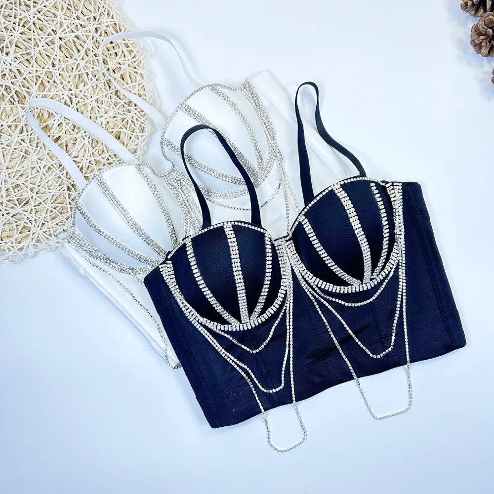 Original Design 2024 Rhinestone Chain Beaded Tube Top And Waist Short Fishbone Corset Outerwear Underwear Corset