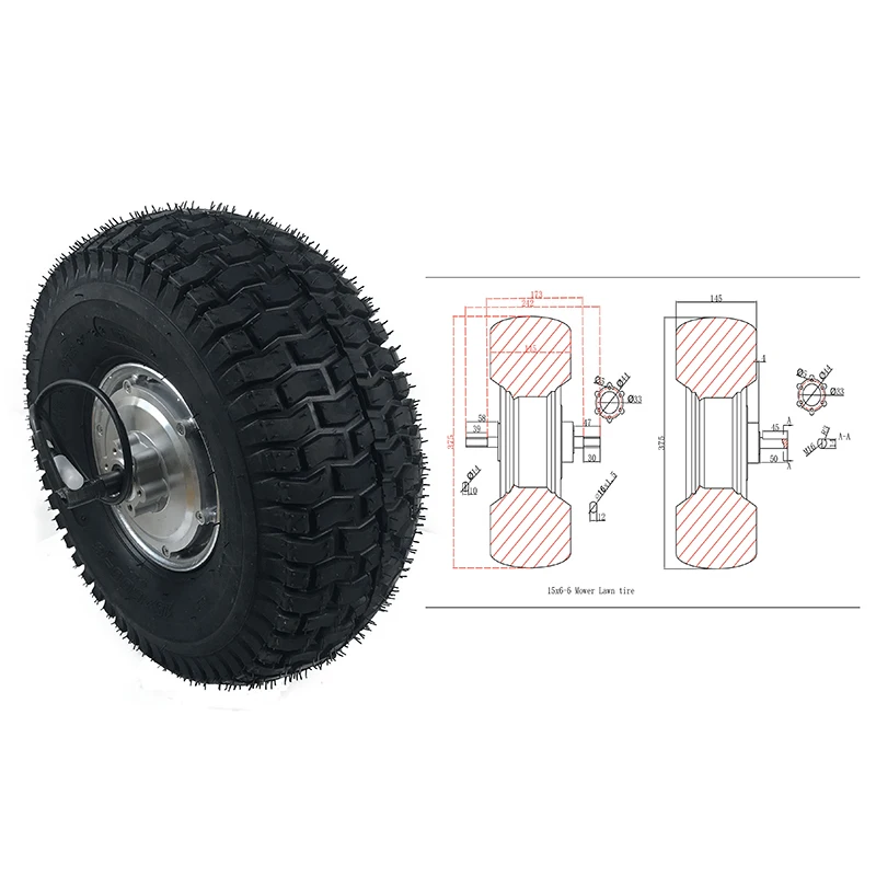 Electric Wheelbarrow Motor 15 inch 100N 24V 36V 48V 600W DC Brushless Geared Hub Motor Electric Elderly Mobility Scooter Motor