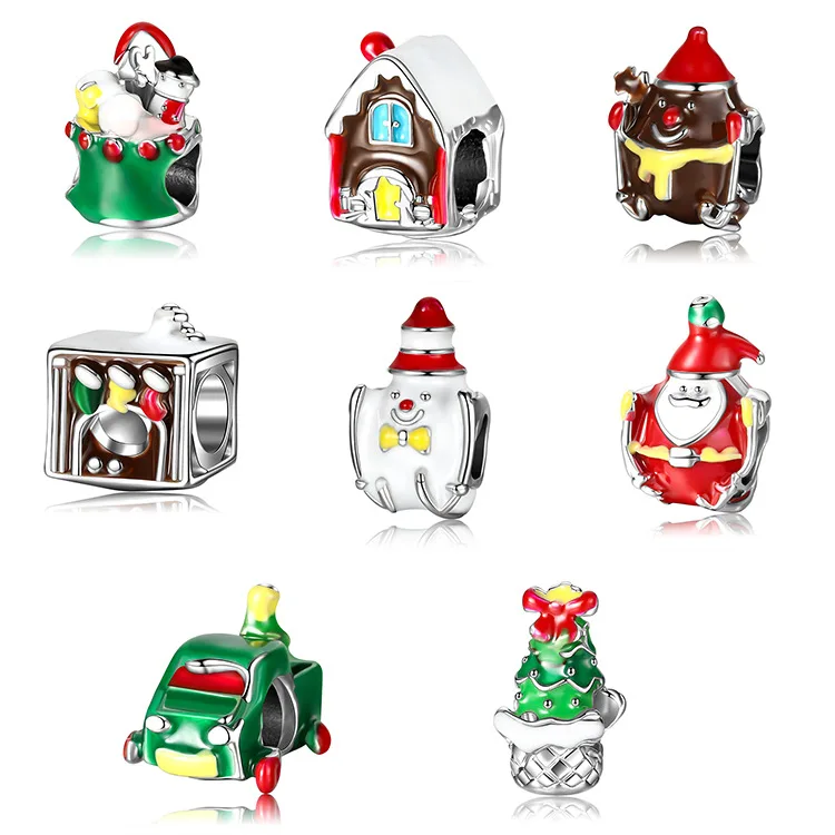 Christmas DIY Bracelet Beads for Women Creative Old White Beard Man House Studs Cross Border Jewelry for Women Kids Girl Teens