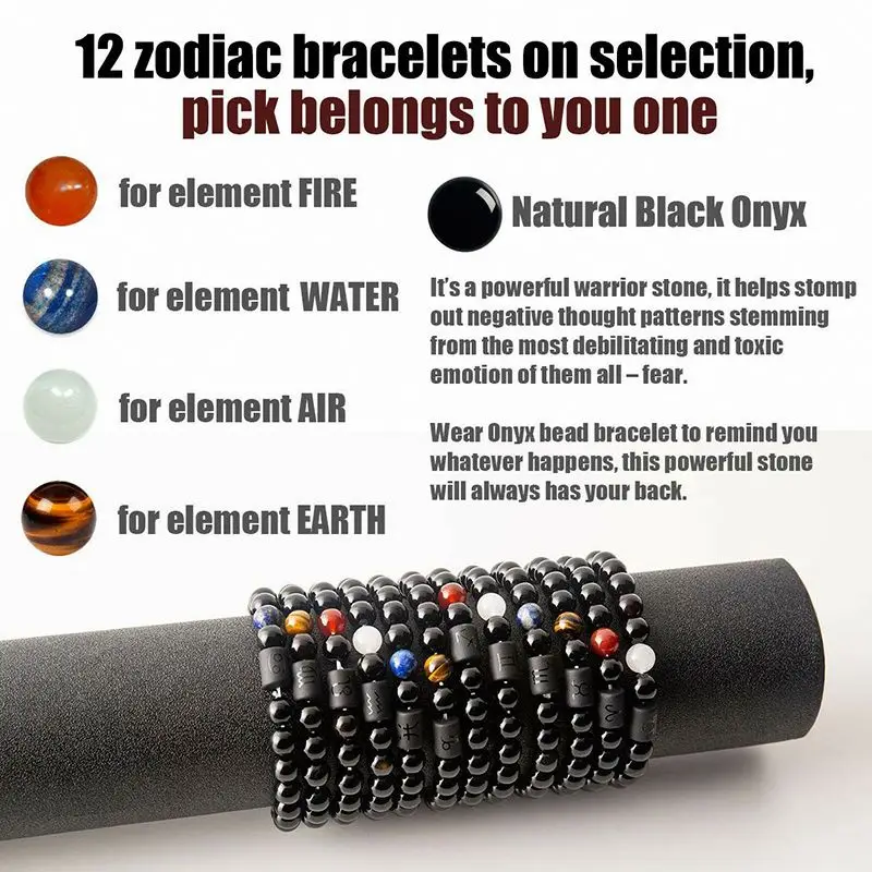 Hot Selling Twelve Zodiac Natural Beads Bracelets 10mm Black Agate Woven Adjustable Yoga Bracelet